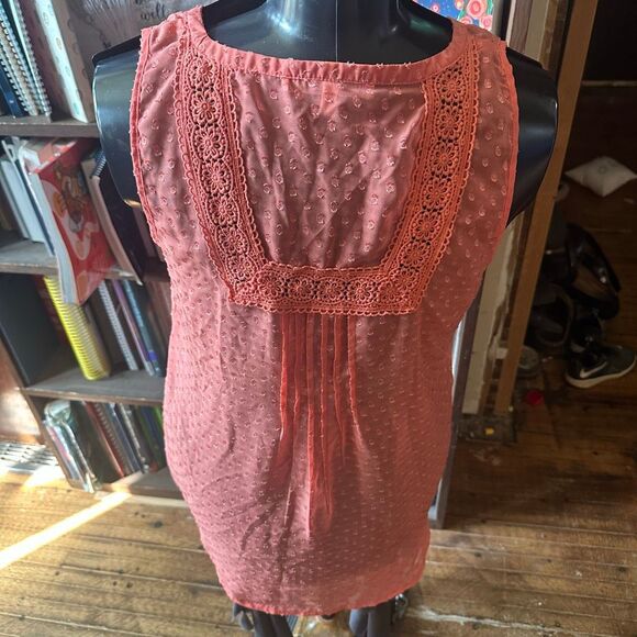 Daniel Rainn coral dotted sleeveless boho M peasant blouse - Picture 2 of 3